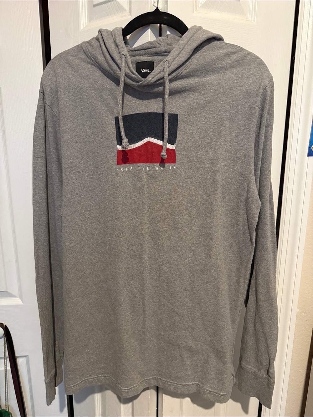 Vans Gray Hooded Long-Sleeve Shirt with Red & Navy Graphic